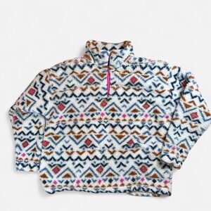 Eddie Bauer Women’s XL Sherpa Fleece Pullover – Aztec Geo Print